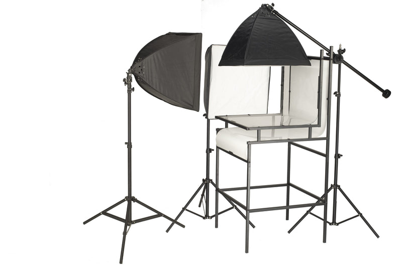 24" Shooting Table Kit with Floor Stand and Three Light LED Softboxes
