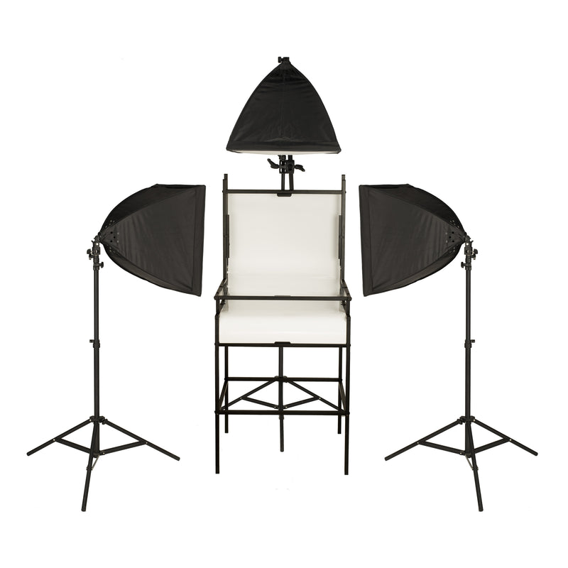 24" Shooting Table Kit with Floor Stand and Three Light LED Softboxes